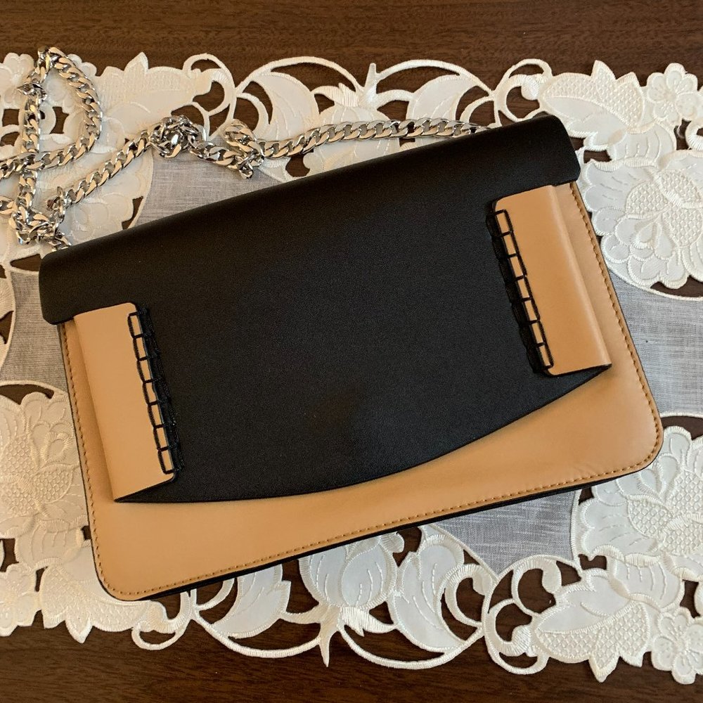 New Tan and Black Leather Shoulder Bag